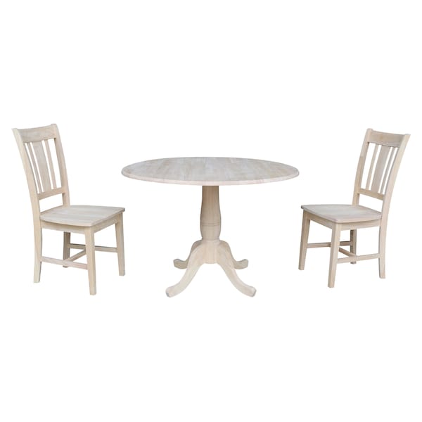 International Concepts Round 42 in Rd Top Pedestal Table, 2 Chairs, Unfinished, Ready to Finish, 42 in W, 42 in L, Wood K-42DPT-C10-2 - main